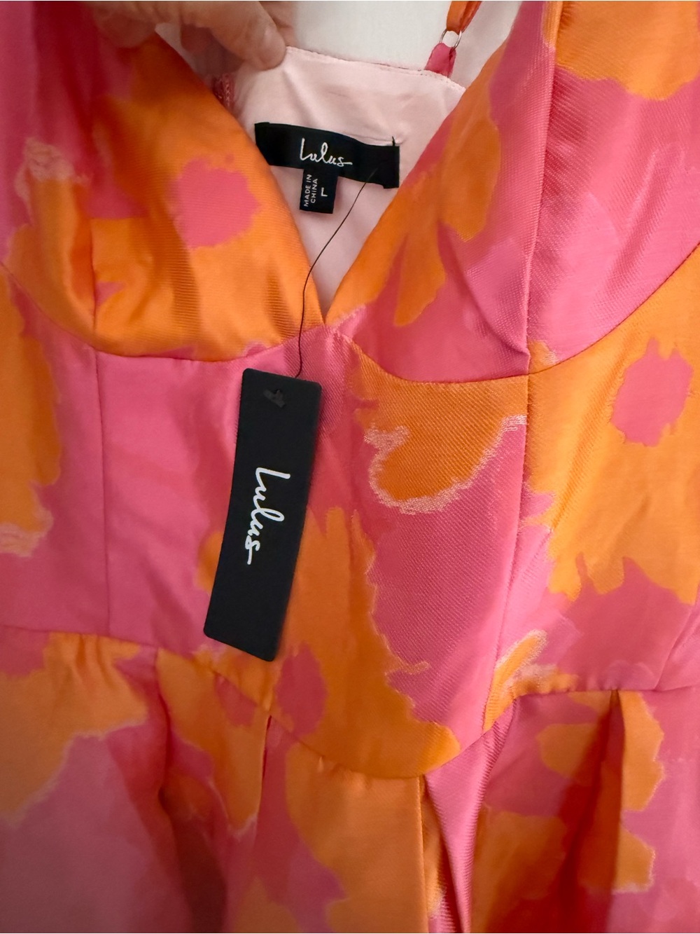 Lulu's Pink and Orange Floral Strapless Midi Dress NWT - Picture 3 of 4